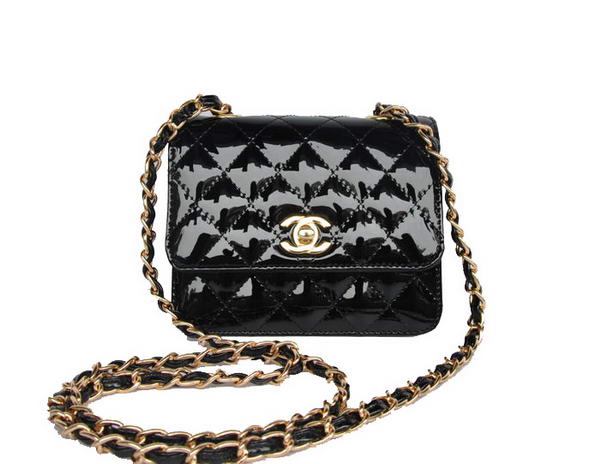 AAA 2012 Latest Chanel Classic Micro Flap Bag 1118 Black Patent Gold Hardware Replica
